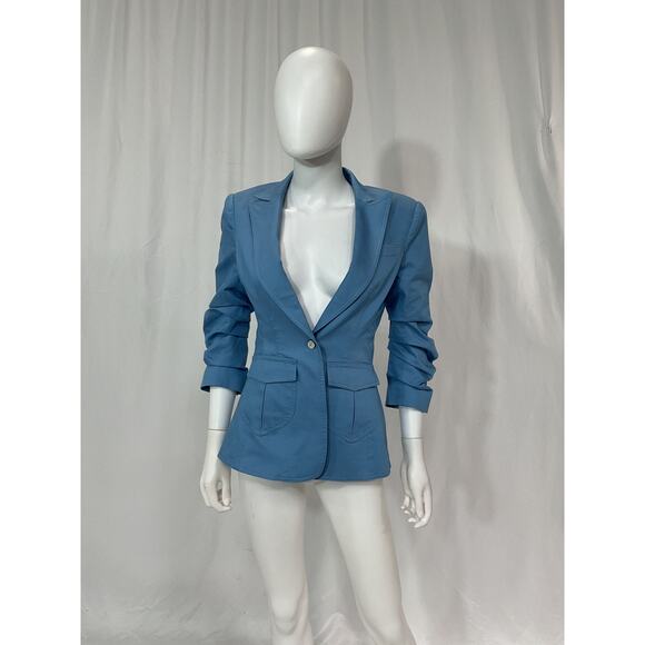 Cinq A Sept 'Louisa' Blue Padded Shoulders Jacket Size 2 - Picture 2 of 5